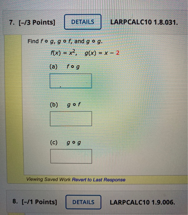 Solved 7. [-13 Points] DETAILS LARPCALC10 1.8.031. Find fog, | Chegg.com