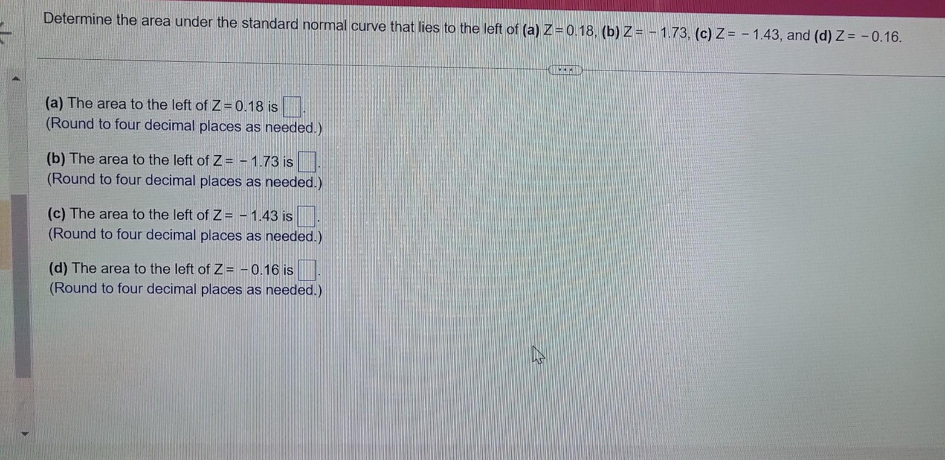 Solved Determine the area under the standard normal curve | Chegg.com