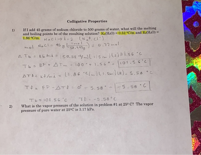 Solved 2) What Is The Vapor Pressure Of The Solution In | Chegg.com