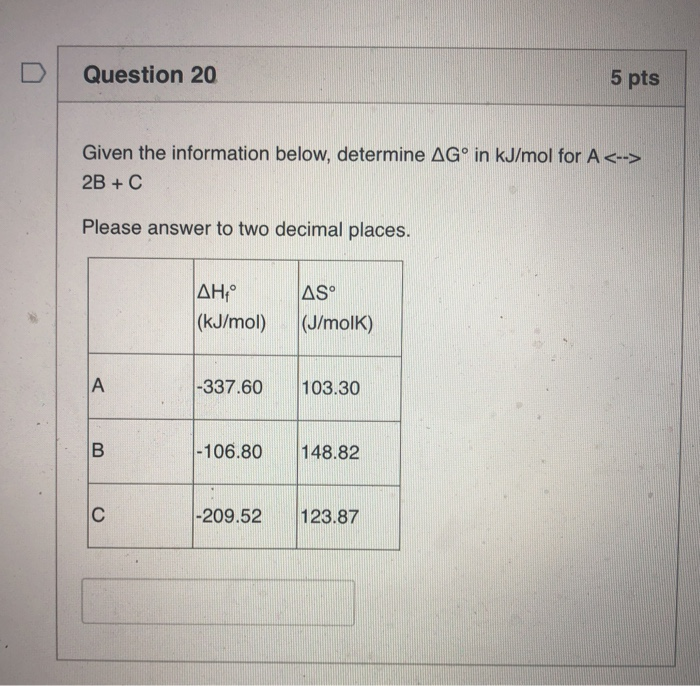 Solved Question 20 5 pts Given the information below, | Chegg.com