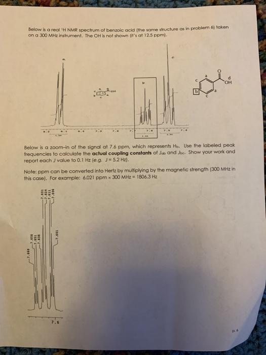 Below is a real H NMR spectrum of benzoic acid (the | Chegg.com