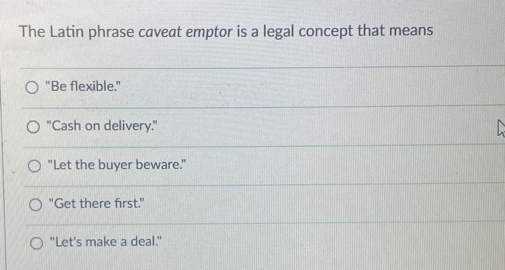 Solved The Latin phrase caveat emptor is a legal concept | Chegg.com