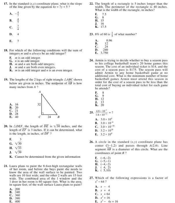 Solved 17 In The Standard X Y Coordinate Plane What Is Chegg Com