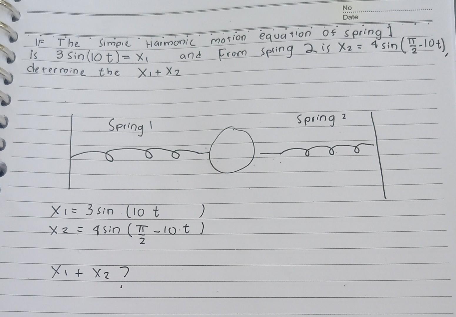 Solved If the simple harmonic motion equation of spring 1 Is | Chegg.com