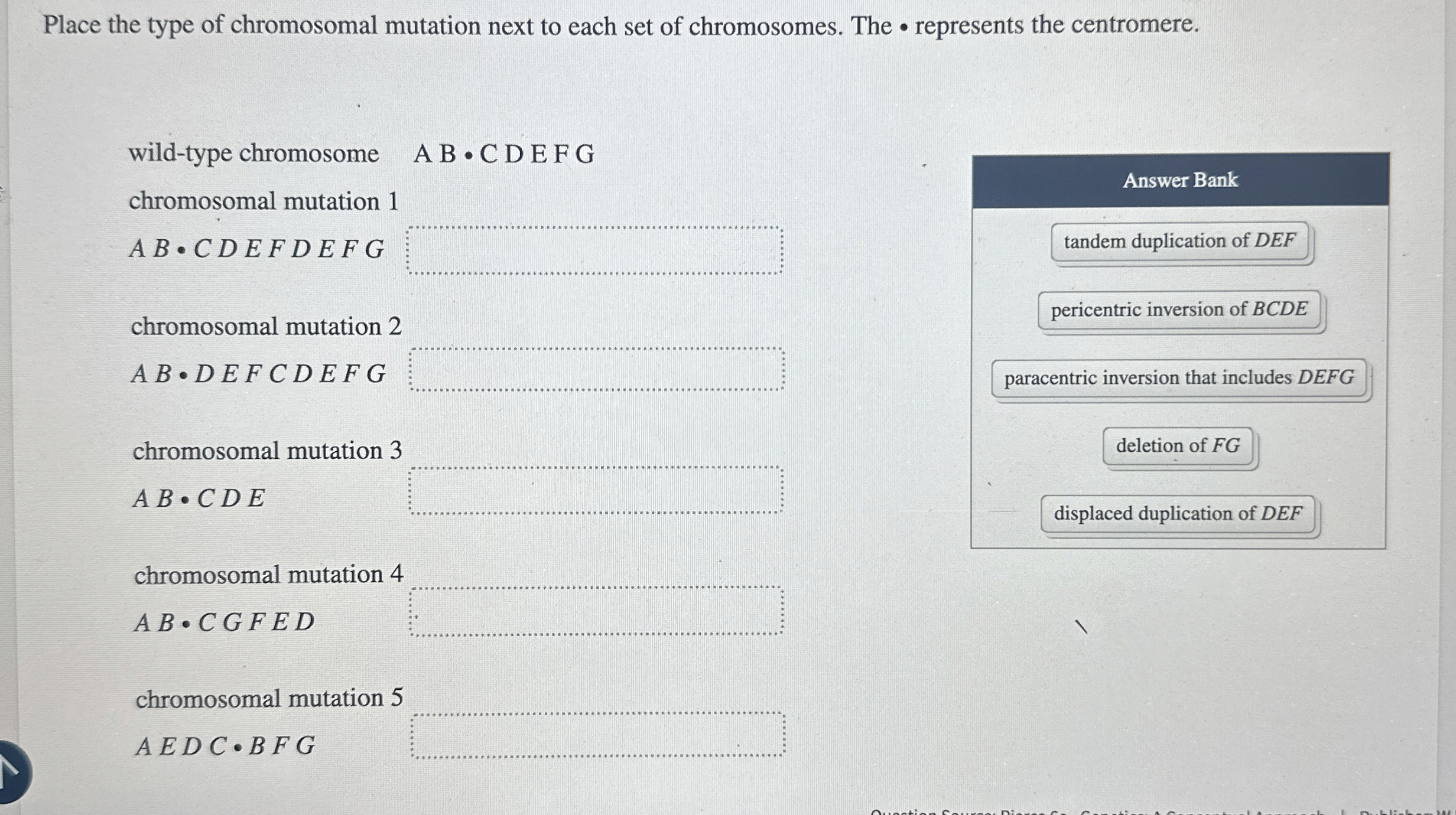 Solved Place the type of chromosomal mutation next to each | Chegg.com