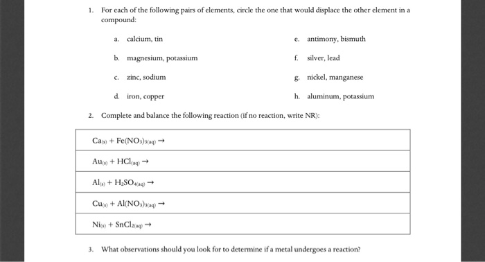 Solved 1. For each of the following pairs of elements, | Chegg.com