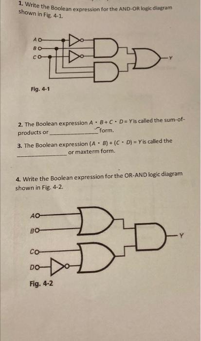 Solved 1. Write the Boolean expression for the AND-OR logic | Chegg.com