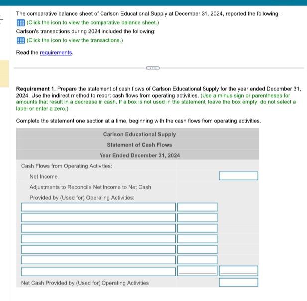 Solved The comparative balance sheet of Carison Educational | Chegg.com