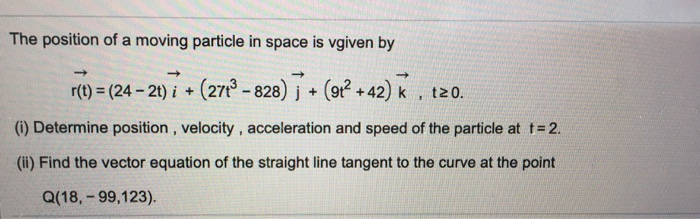 Solved The position of a moving particle in space is vgiven | Chegg.com