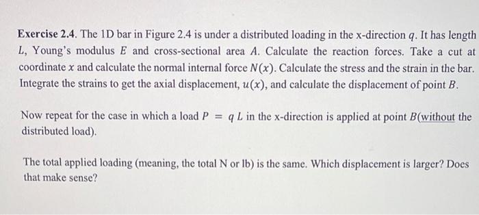 Solved Exercise 2 4 The 1d Bar In Figure 2 4 Is Under A Chegg Com