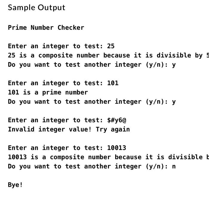 Solved Prime Number Checker Background A prime number is an | Chegg.com
