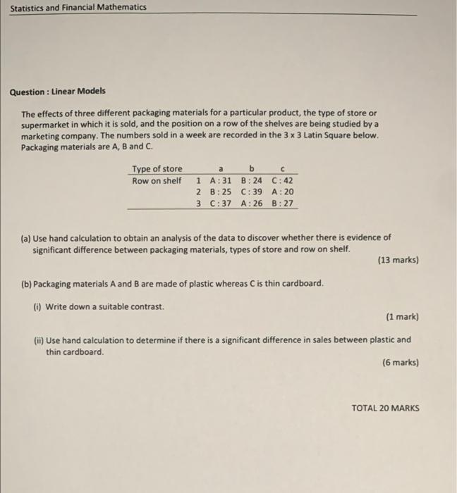 Solved Statistics and Financial Mathematics Question : | Chegg.com