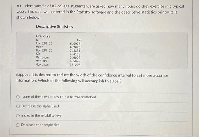 Solved A random sample of 82 college students were asked how | Chegg.com