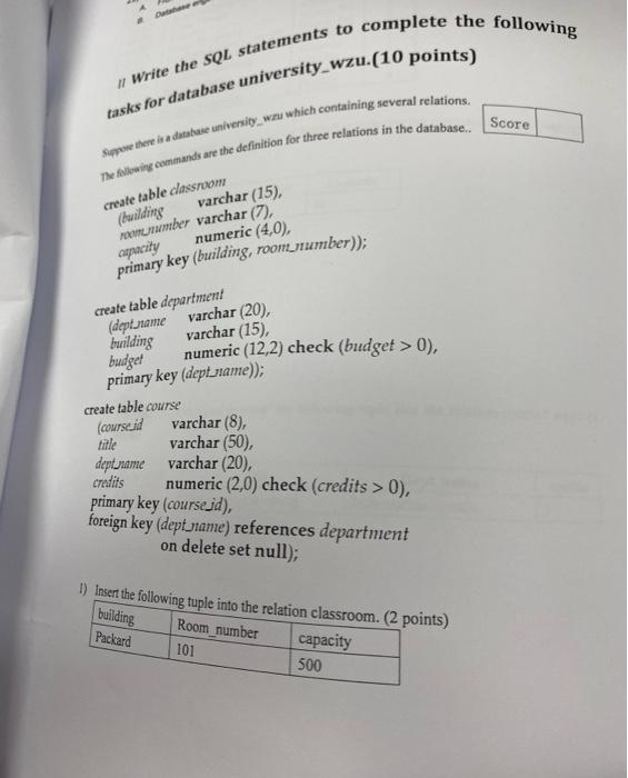 Solved // Write the SQL statements to complete the following | Chegg.com