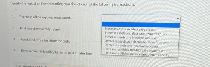Solved Identify the impact on the accounting equation of | Chegg.com