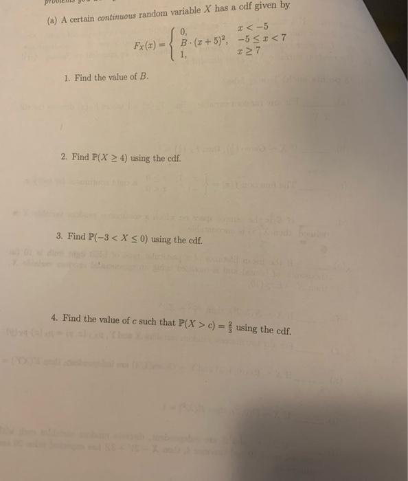 Solved (8) A certain continuous random variable X has a cdf | Chegg.com