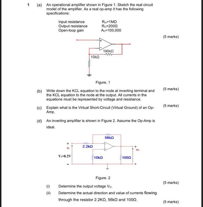 Solved 1 (a)An operational amplifier shown in Figure 1. | Chegg.com