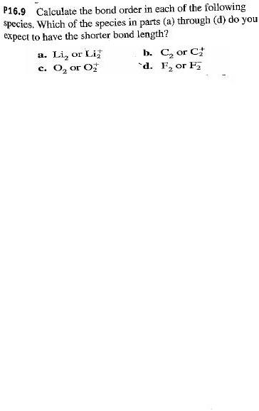 Solved Calculate the bond order in each of the following | Chegg.com