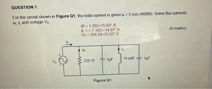 Solved QUESTION 1 For the circuit shown in Figure Q1, the | Chegg.com