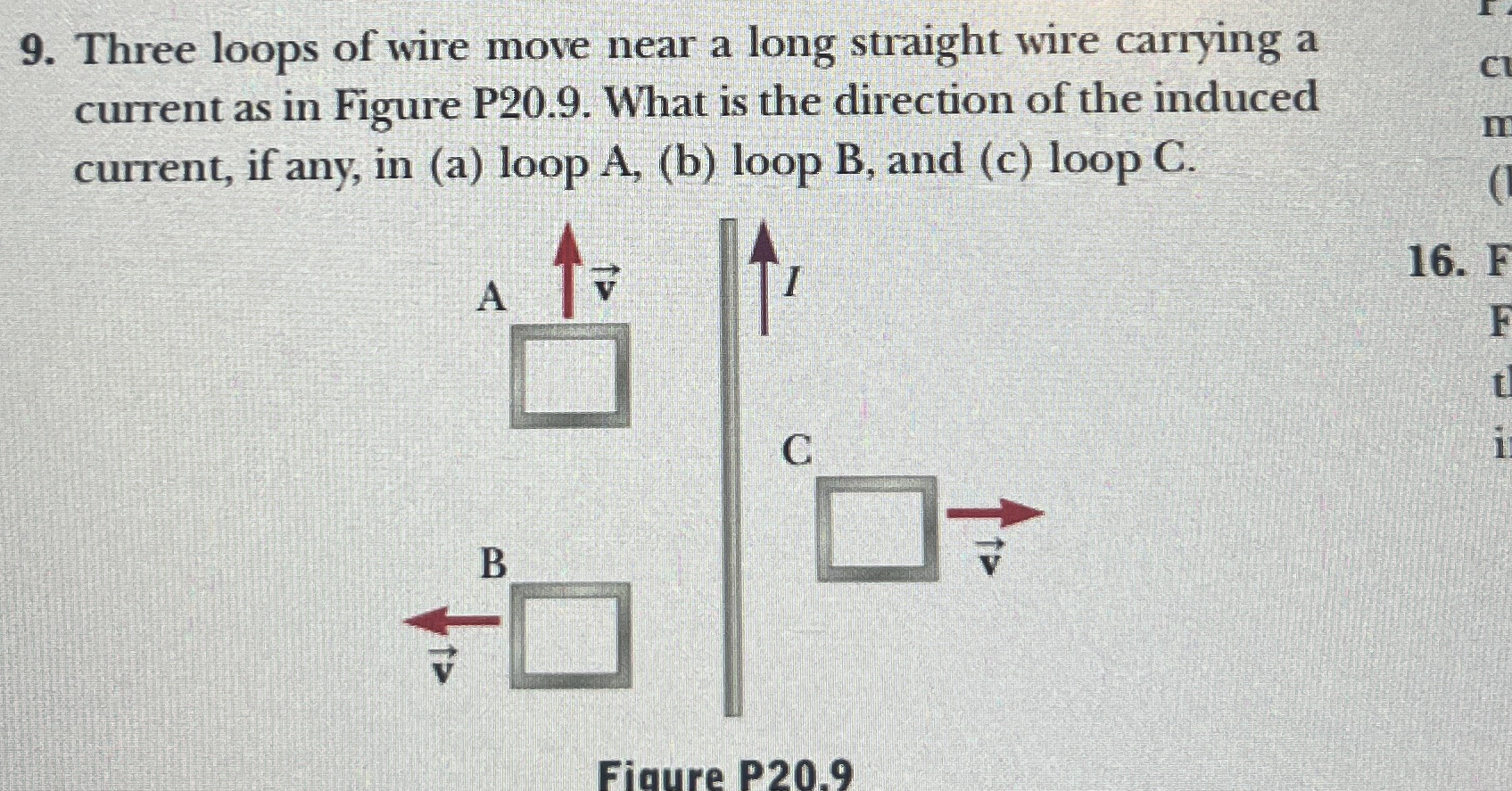 Three loops of wire move near a long straight wire