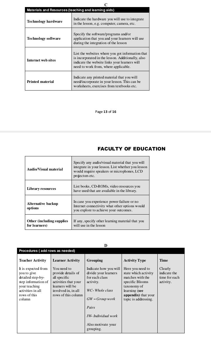 assignment part in lesson plan