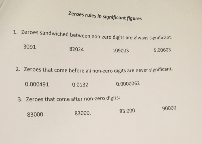 Solved: Zeroes Rules In Significant Figures 1. Zeroes Sand... | Chegg.com