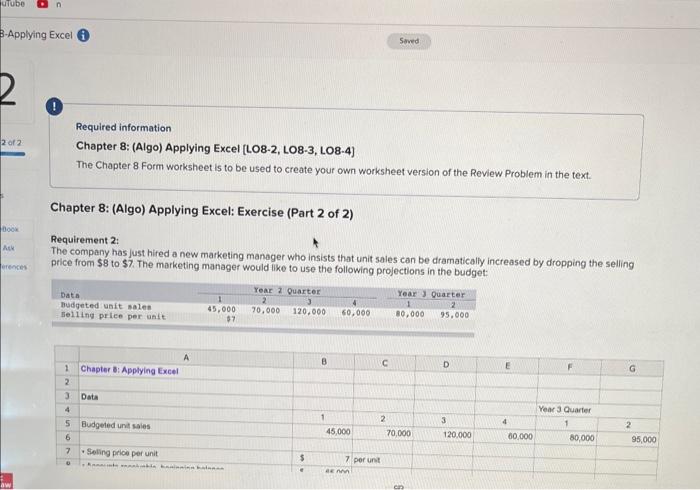 Solved Required information Chapter 8: (Algo) Applying Excel | Chegg.com