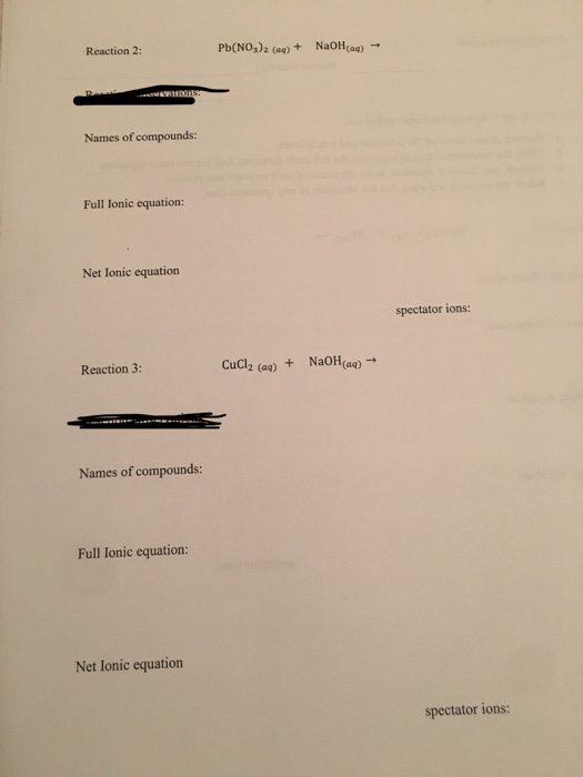 Solved Reaction 2: Pb(NO3)2 (aq) + NaOH(aq) → Names of | Chegg.com