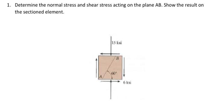 Solved 1. Determine the normal stress and shear stress | Chegg.com