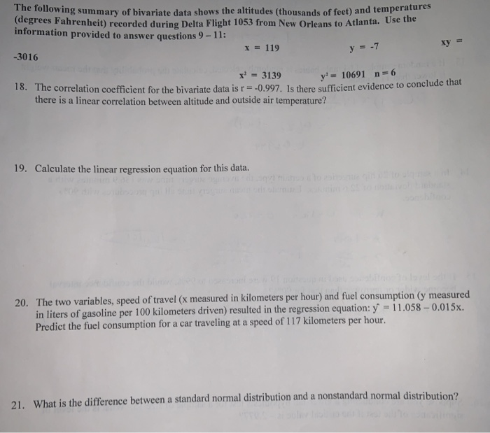 Solved y = -7 xy = The following summary of bivariate data | Chegg.com