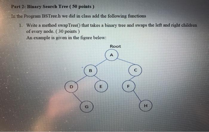 Solved Part 2: Binary Search Tree ( 50 points) In the | Chegg.com