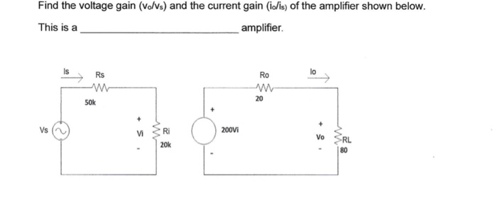 Solved Find the voltage gain (Volvs) and the current gain | Chegg.com
