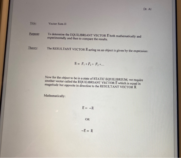 Solved Title Vector Sum I Purpose To Mathematically Det Chegg Com