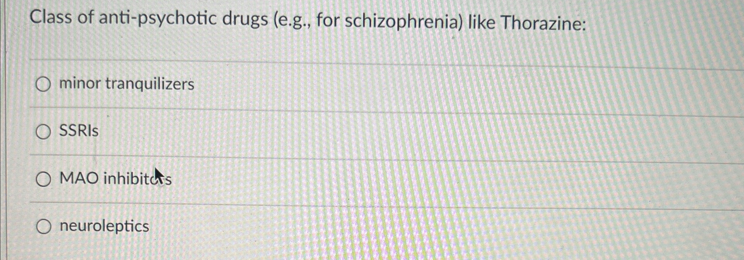 Solved Class of anti-psychotic drugs (e.g., ﻿for | Chegg.com