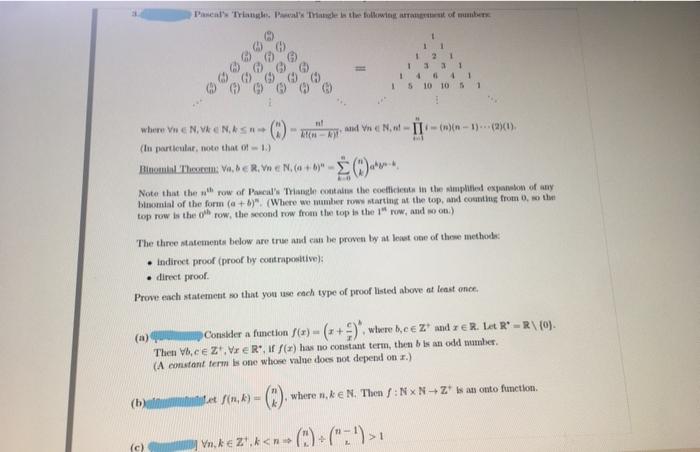 Solved Pascal Triangle Palace in the following of members 39 | Chegg.com