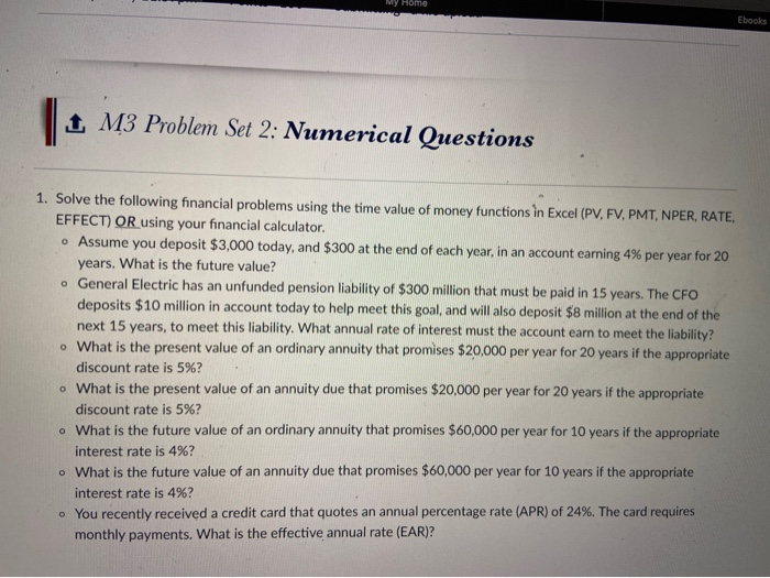 Solved My Home Ebooks 1 M3 Problem Set 2: Numerical | Chegg.com