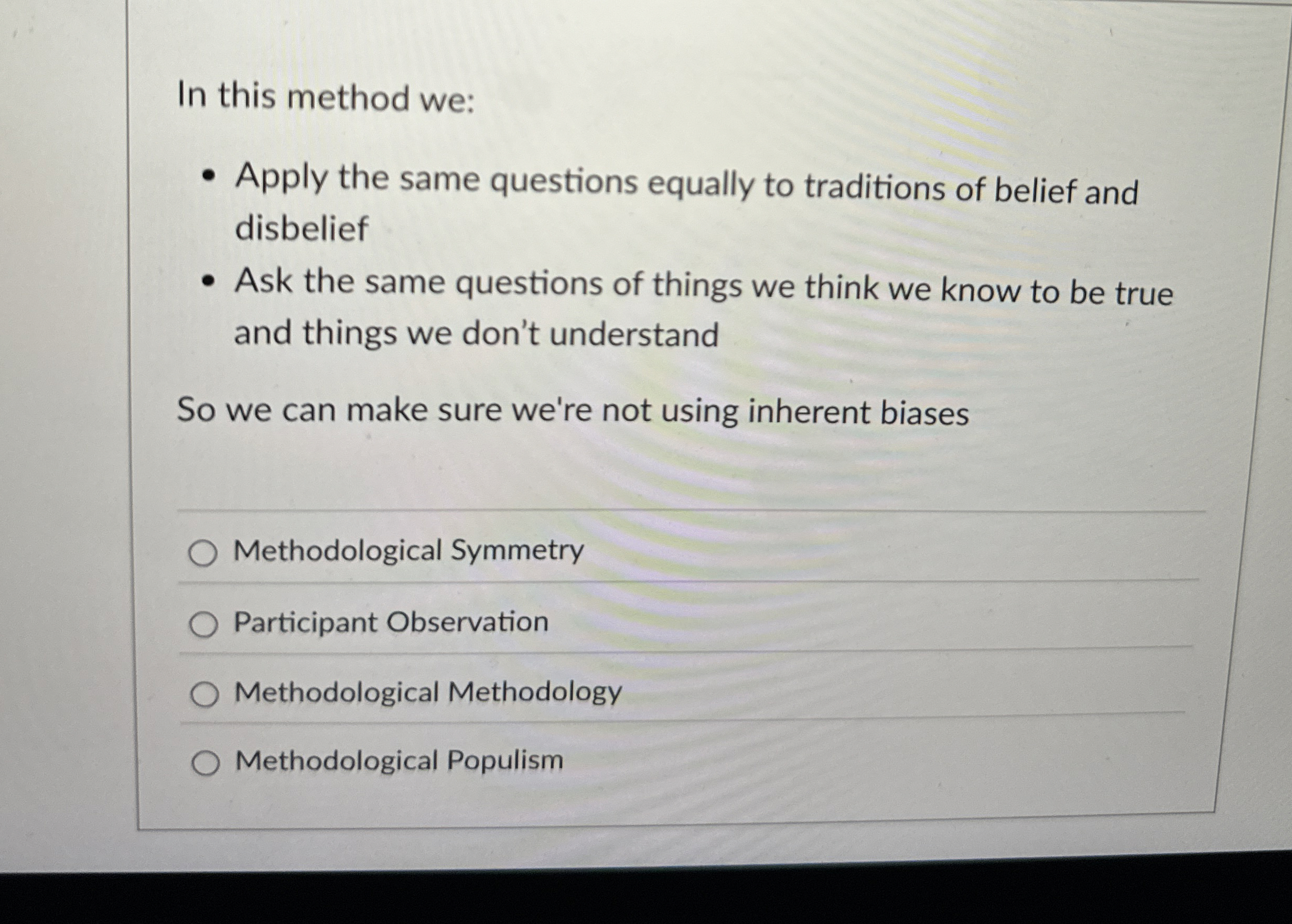 Solved In this method we:Apply the same questions equally to | Chegg.com