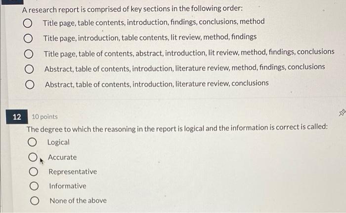 Solved A research report is comprised of key sections in the | Chegg.com