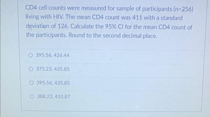 Solved CD4 cell counts were measured for sample of | Chegg.com