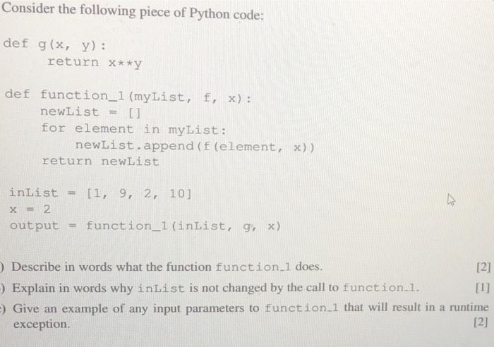 Solved Consider the following piece of Python code: def g(x, | Chegg.com
