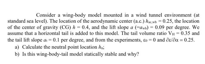 Solved Consider a wing-body model mounted in a wind tunnel | Chegg.com