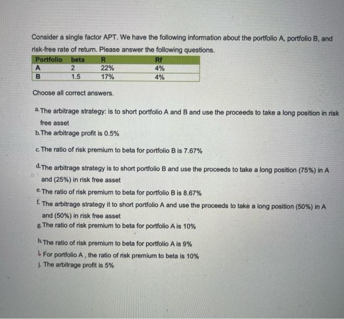 Solved Consider A Single Factor APT. We Have The Following | Chegg.com