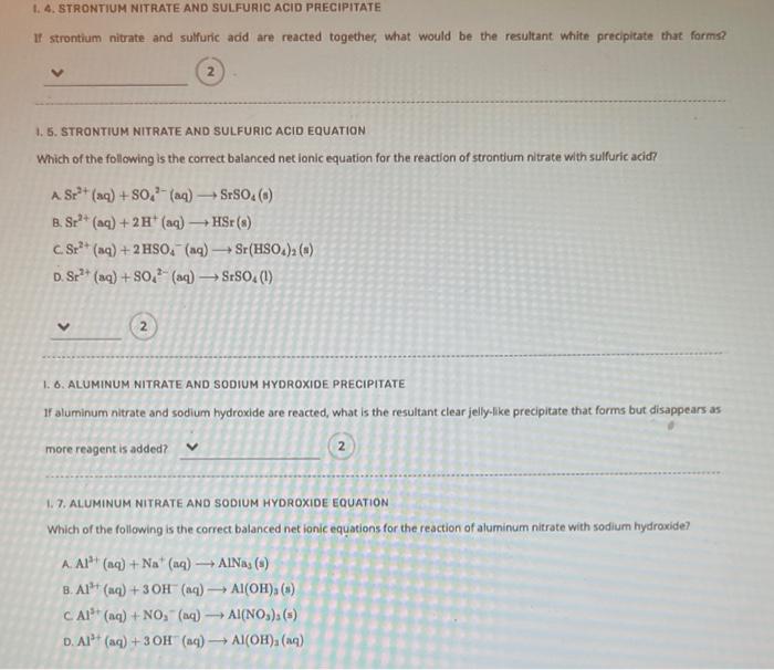 Solved 1. 4. STRONTIUM NITRATE AND SULFURIC ACID PAECIPITATE