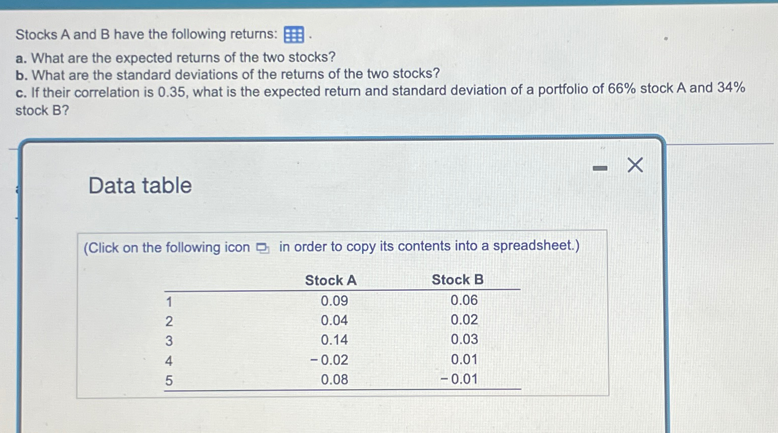 Solved Stocks A And B ﻿have The Following Returns:a. ﻿What | Chegg.com