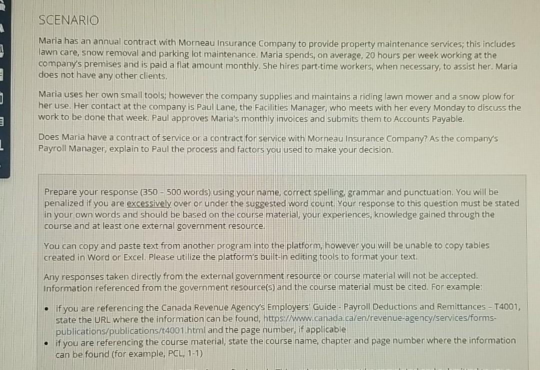 Solved SCENARIO Maria has an annual contract with Morneau | Chegg.com