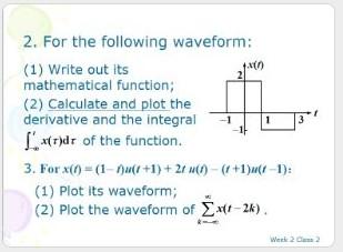 Solved 2. For the following waveform: (1) Write out its | Chegg.com
