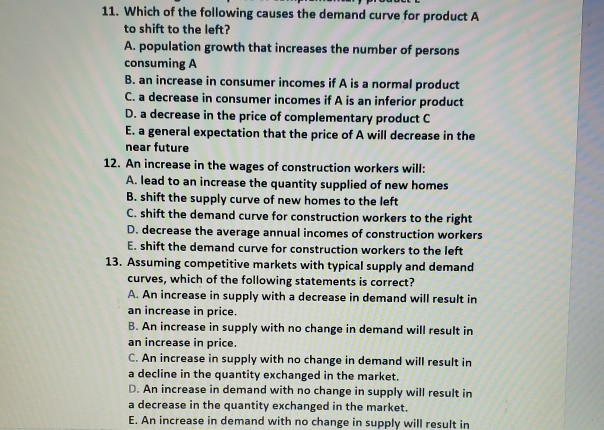 Solved 11. Which of the following causes the demand curve | Chegg.com