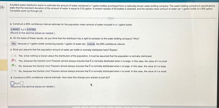 Solved A bottled water distributor wants to estimate the | Chegg.com