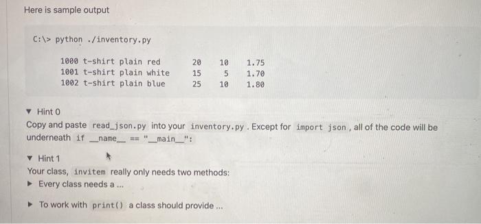 Solved Create a Python file called inventory.py that | Chegg.com