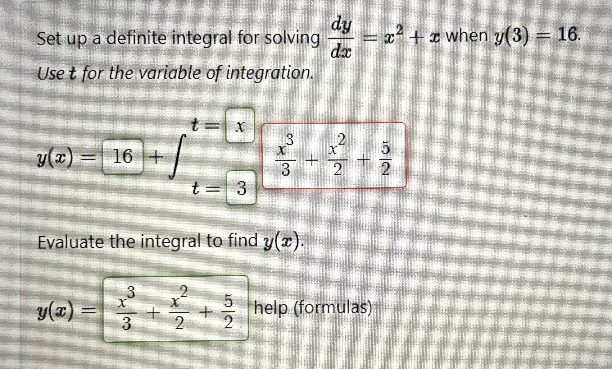 Solved Set up a definite integral for solving dydx=x2+x | Chegg.com